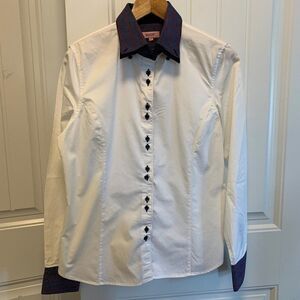 Xoos mens style long sleeve shirt, 100% cotton, red navy trim, womens 44…